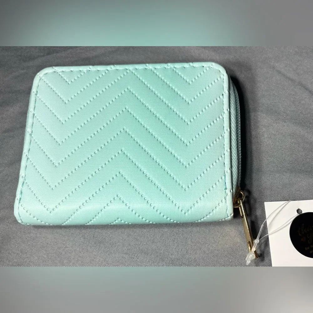 New Teal Quilted Chevron Zip-Around Wallet with Gold Hardware NWT